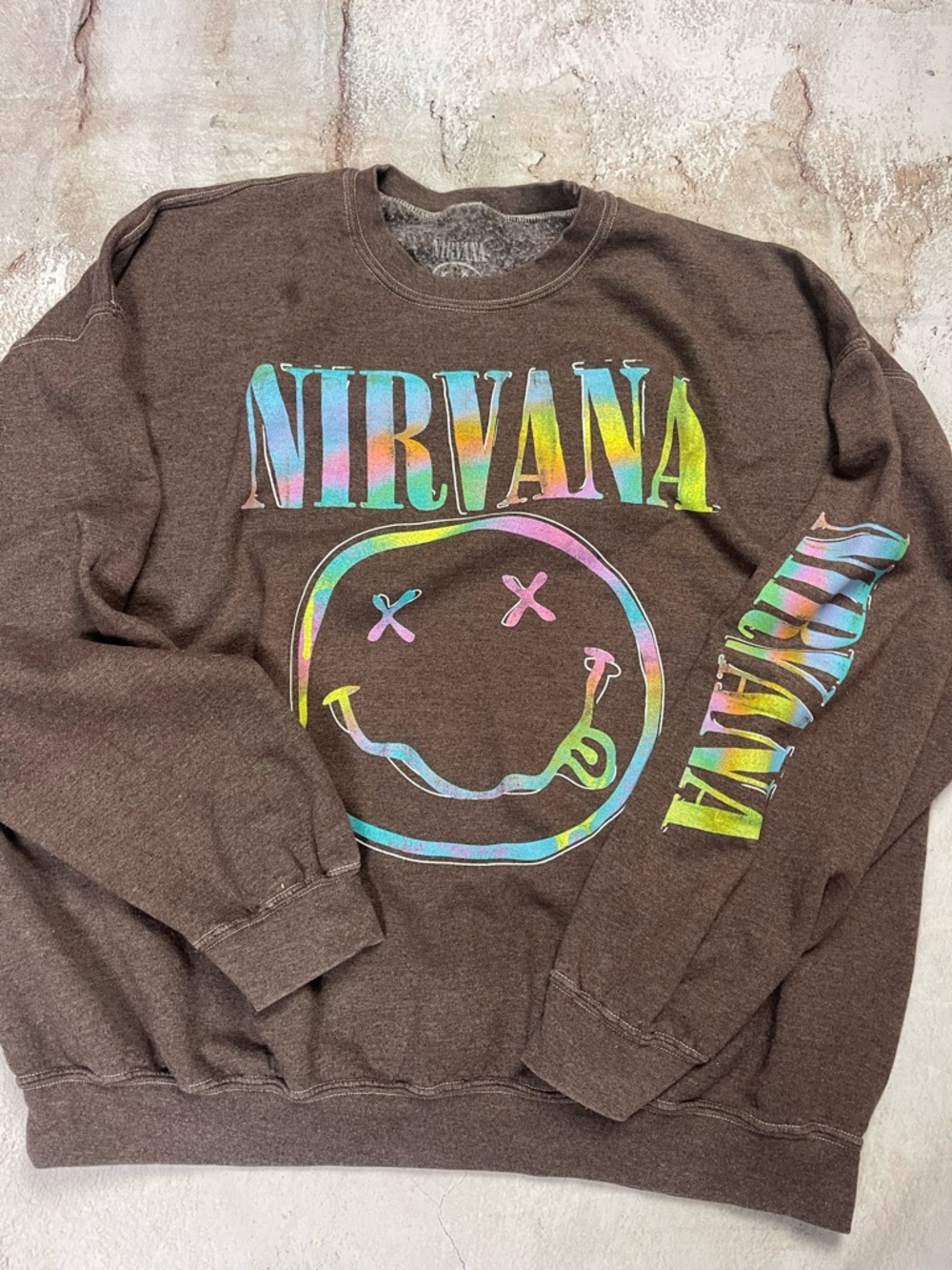 NIRVANA Brown Crewneck with Multicolor Smiley Logo